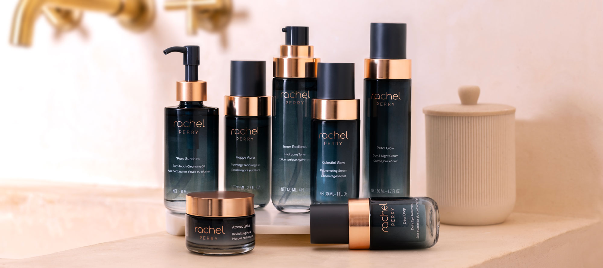 rachel perry natural vegan clean organic skincare products on counter