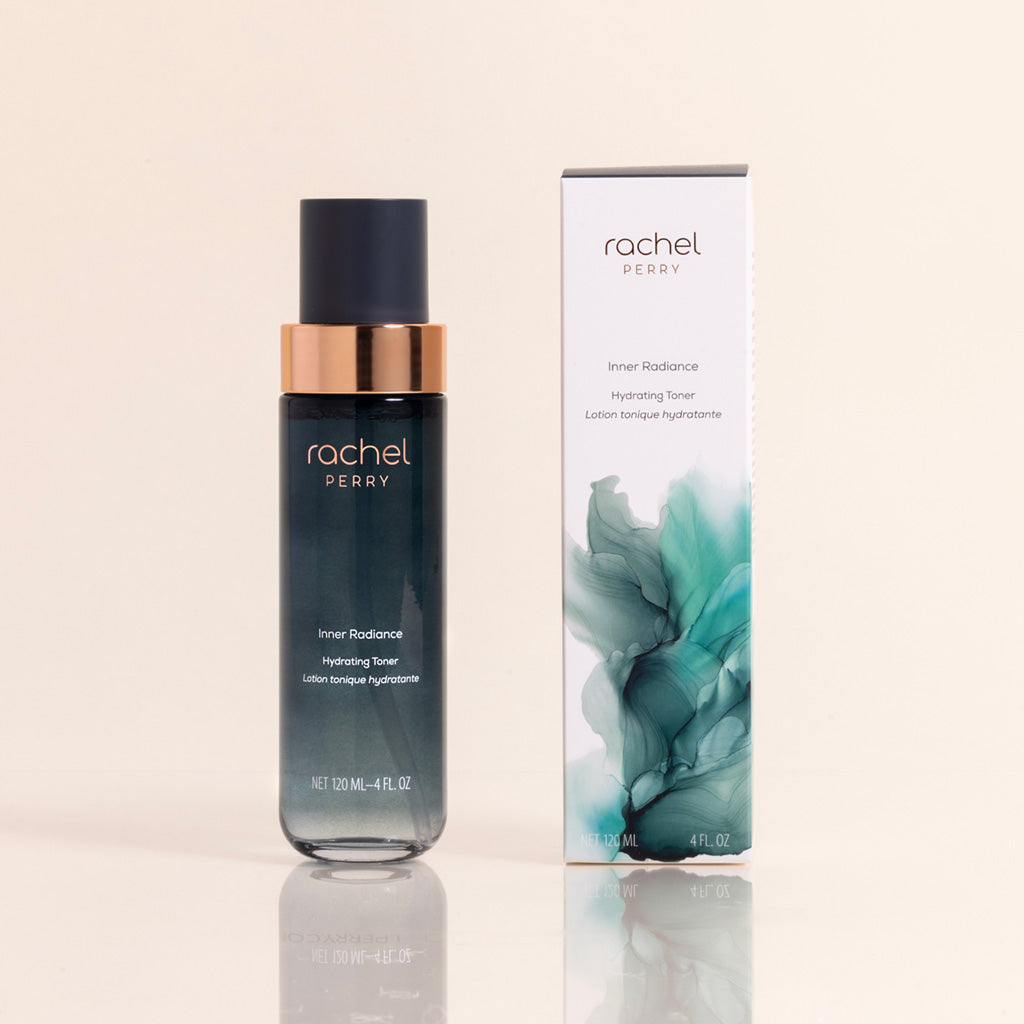 inner radiance hydrating toner by rachel perry natural skincare bottle and packaging on a light beige background