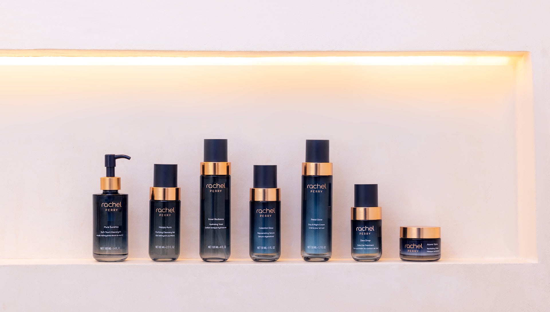 rachel perry natural vegan clean organic skincare products against light background